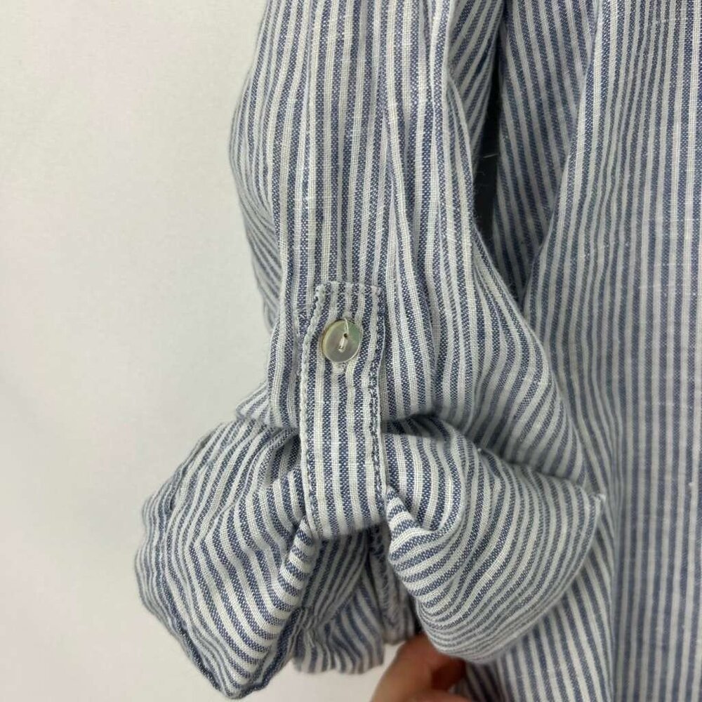 Tahari Women's Medium 100% Linen Button Long Sleeve Tunic Shirt Striped - Picture 11 of 14